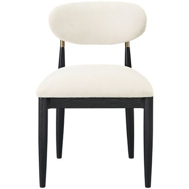 Riccio Performance Fabric Upholstered Dining Side Chair Set of 2 In Beige and Brushed Brass