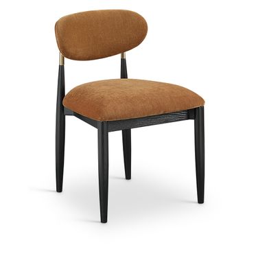 Riccio Performance Fabric Upholstered Dining Side Chair Set of 2 In Cognac and Stained Black