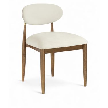 Riccio Performance Fabric Upholstered Dining Side Chair Set of 2 In Cream and Stained Walnut