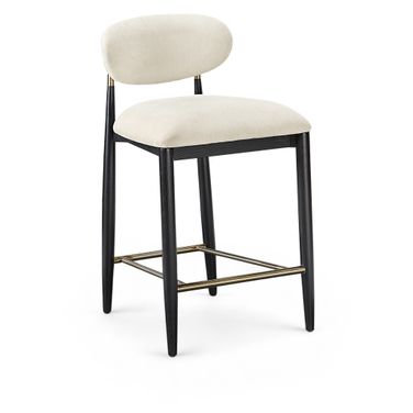 Riccio Performance Fabric Upholstered Stool In Beige and Brushed Brass