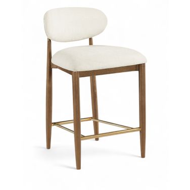 Riccio Performance Fabric Upholstered Stool In Beige and Stained Walnut