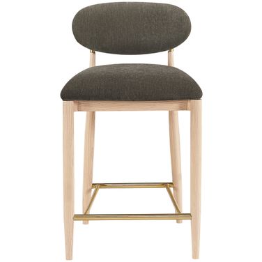 Riccio Performance Fabric Upholstered Stool In Brown and Stained Natural