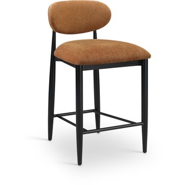 Riccio Performance Fabric Upholstered Stool In Cognac and Stained Black