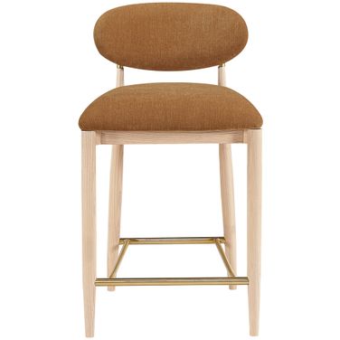 Riccio Performance Fabric Upholstered Stool In Cognac and Stained Natural