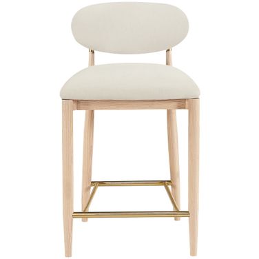 Riccio Performance Fabric Upholstered Stool In Cream and Stained Natural