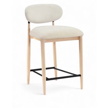 Riccio Performance Fabric Upholstered Stool In Cream and Stained Natural
