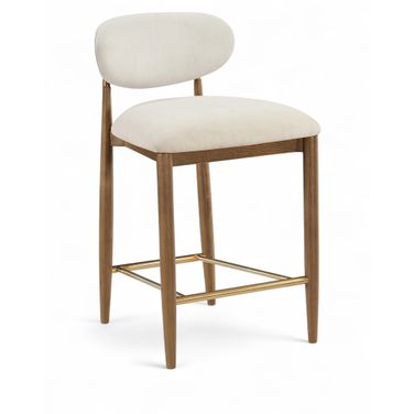 Riccio Performance Fabric Upholstered Stool In Cream and Stained Walnut