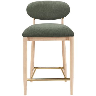 Riccio Performance Fabric Upholstered Stool In Olive and Stained Natural