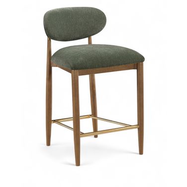 Riccio Performance Fabric Upholstered Stool In Olive and Stained Walnut