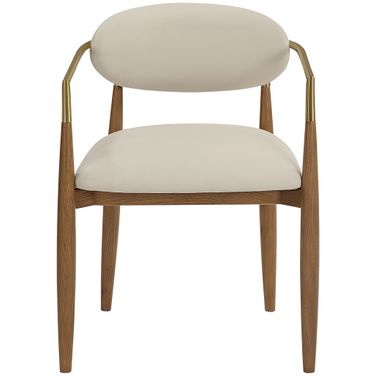 Riccio Vegan Leather Upholstered Dining Arm Chair Set of 2 In Beige and Brushed Brass
