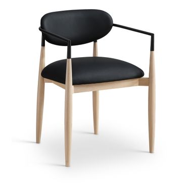 Riccio Vegan Leather Upholstered Dining Arm Chair Set of 2 In Black and Stained Natural