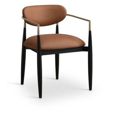 Riccio Vegan Leather Upholstered Dining Arm Chair Set of 2 In Cognac and Stained Black