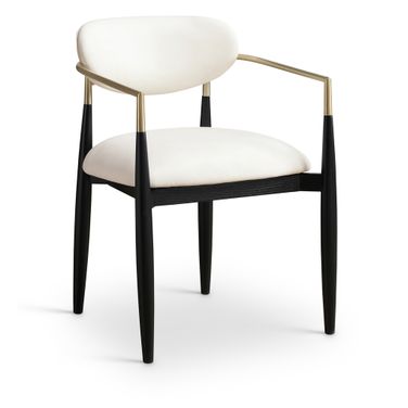 Riccio Vegan Leather Upholstered Dining Arm Chair Set of 2 In Cream and Stained Black