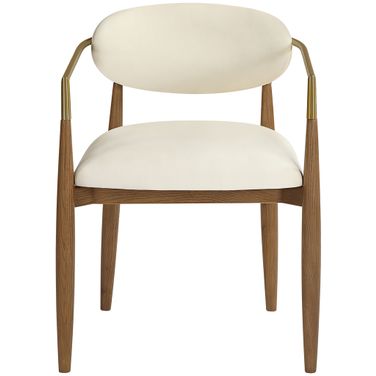 Riccio Vegan Leather Upholstered Dining Arm Chair Set of 2 In Cream and Stained Black