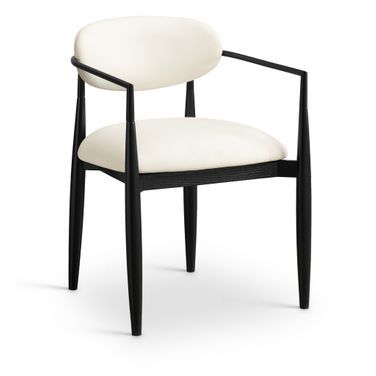 Riccio Vegan Leather Upholstered Dining Arm Chair Set of 2 In Cream and Stained Black