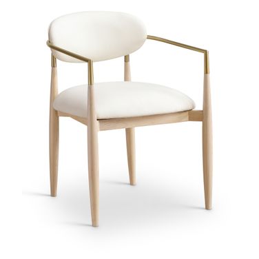 Riccio Vegan Leather Upholstered Dining Arm Chair Set of 2 In Cream and Stained Natural