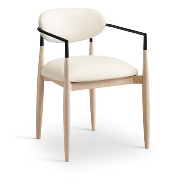 Riccio Vegan Leather Upholstered Dining Arm Chair Set of 2 In Cream and Stained Natural