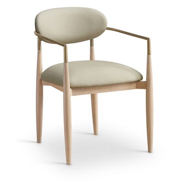 Riccio Vegan Leather Upholstered Dining Arm Chair Set of 2 In Taupe and Stained Natural