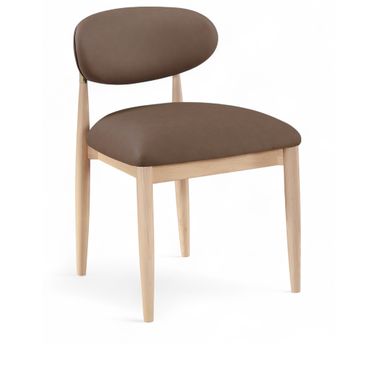 Riccio Vegan Leather Upholstered Dining Side Chair Set of 2 In Brown and Stained Natural