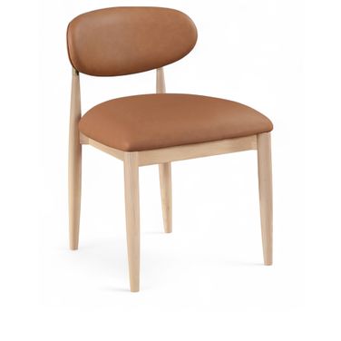 Riccio Vegan Leather Upholstered Dining Side Chair Set of 2 In Cognac and Stained Natural