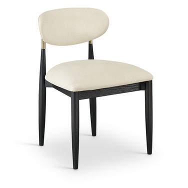 Riccio Vegan Leather Upholstered Dining Side Chair Set of 2 In Cream and Stained Black