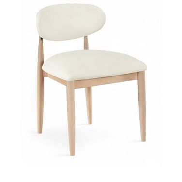 Riccio Vegan Leather Upholstered Dining Side Chair Set of 2 In Cream and Stained Natural