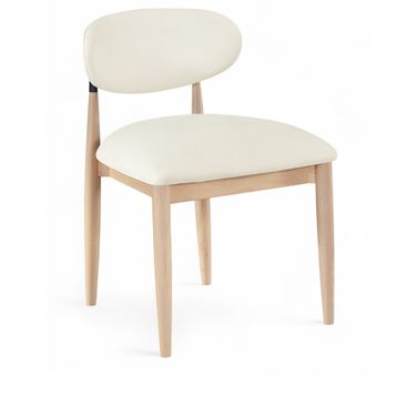 Riccio Vegan Leather Upholstered Dining Side Chair Set of 2 In Cream and Stained Natural