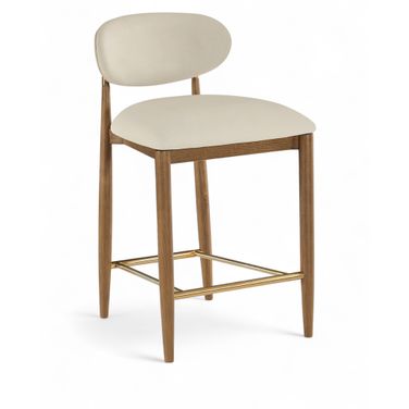 Riccio Vegan Leather Upholstered Stool In Beige and Stained Brown