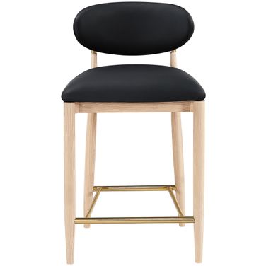 Riccio Vegan Leather Upholstered Stool In Black and Brushed Brass