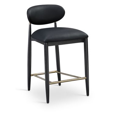 Riccio Vegan Leather Upholstered Stool In Black and Brushed Brass