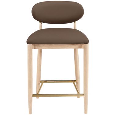 Riccio Vegan Leather Upholstered Stool In Brown and Stained Natural
