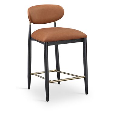 Riccio Vegan Leather Upholstered Stool In Cognac and Stained Black