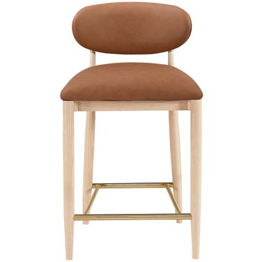 Riccio Vegan Leather Upholstered Stool In Cognac and Stained Natural