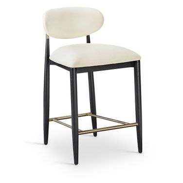 Riccio Vegan Leather Upholstered Stool In Cream and Stained Black