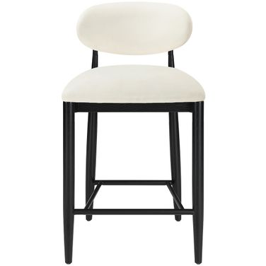 Riccio Vegan Leather Upholstered Stool In Cream and Stained Black