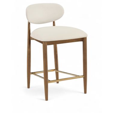 Riccio Vegan Leather Upholstered Stool In Cream and Stained Brown