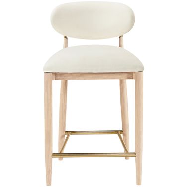 Riccio Vegan Leather Upholstered Stool In Cream and Stained Natural