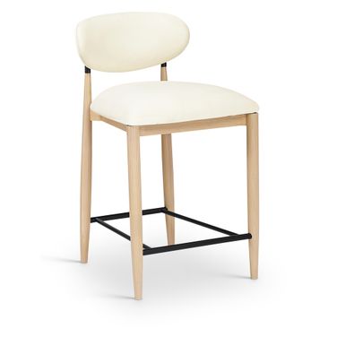 Riccio Vegan Leather Upholstered Stool In Cream and Stained Natural