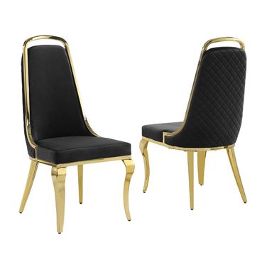 Ricky Side Chairs Set of 2 In Black Velvet and Gold Chrome