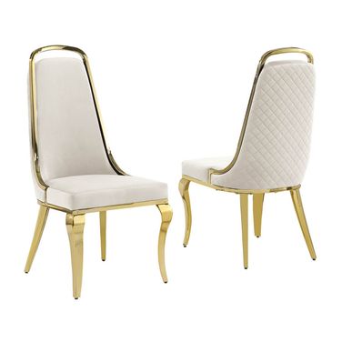 Ricky Side Chairs Set of 2 In Cream Velvet and Gold Chrome