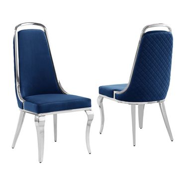 Ricky Side Chairs Set of 2 In Navy Blue Velvet and Chrome