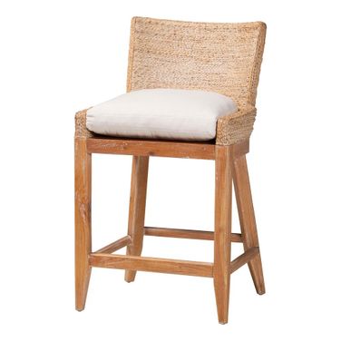 Ridley Handwoven Seagrass Counter Stool with Wood Frame In White Wash