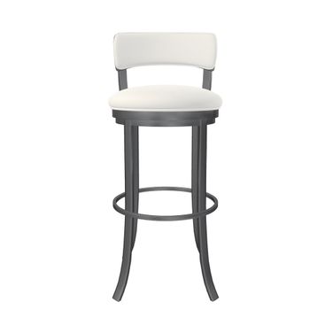 Riga 30 Inch Bar Height Swivel Stool In Lustrous Silver White and Vail Pure White