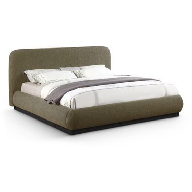 Rigby Boucle Fabric Queen Bed In Olive