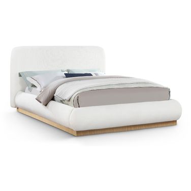 Rigby Linen Textured Fabric King Bed In Cream