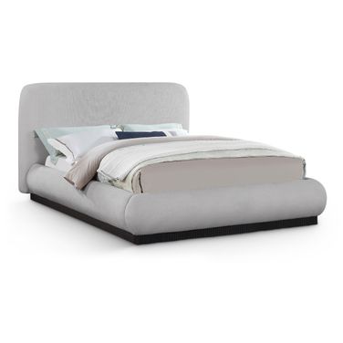 Rigby Textured Fabric King Bed In Grey Linen
