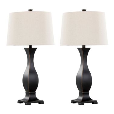 Riley 29 Inch Linen Shade Polyresin Table Lamp Set of 2 In Oil Rubbed Bronze and Oat