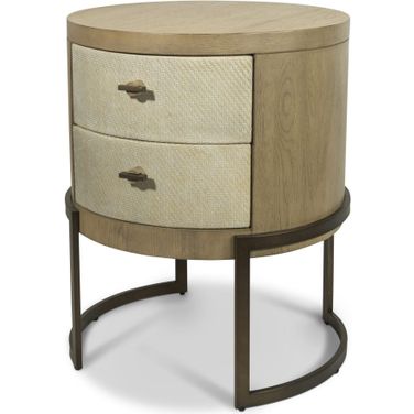 Rio Vista Woven 2 Drawer Round Accent Nightstand In Tan