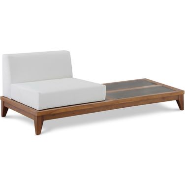 Rio Water Resistant Fabric Outdoor Patio Modular Chair w/ Integrated Table In Off White