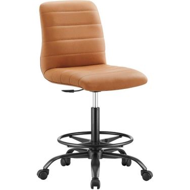 Ripple Armless Vegan Leather Drafting Chair In Black Tan